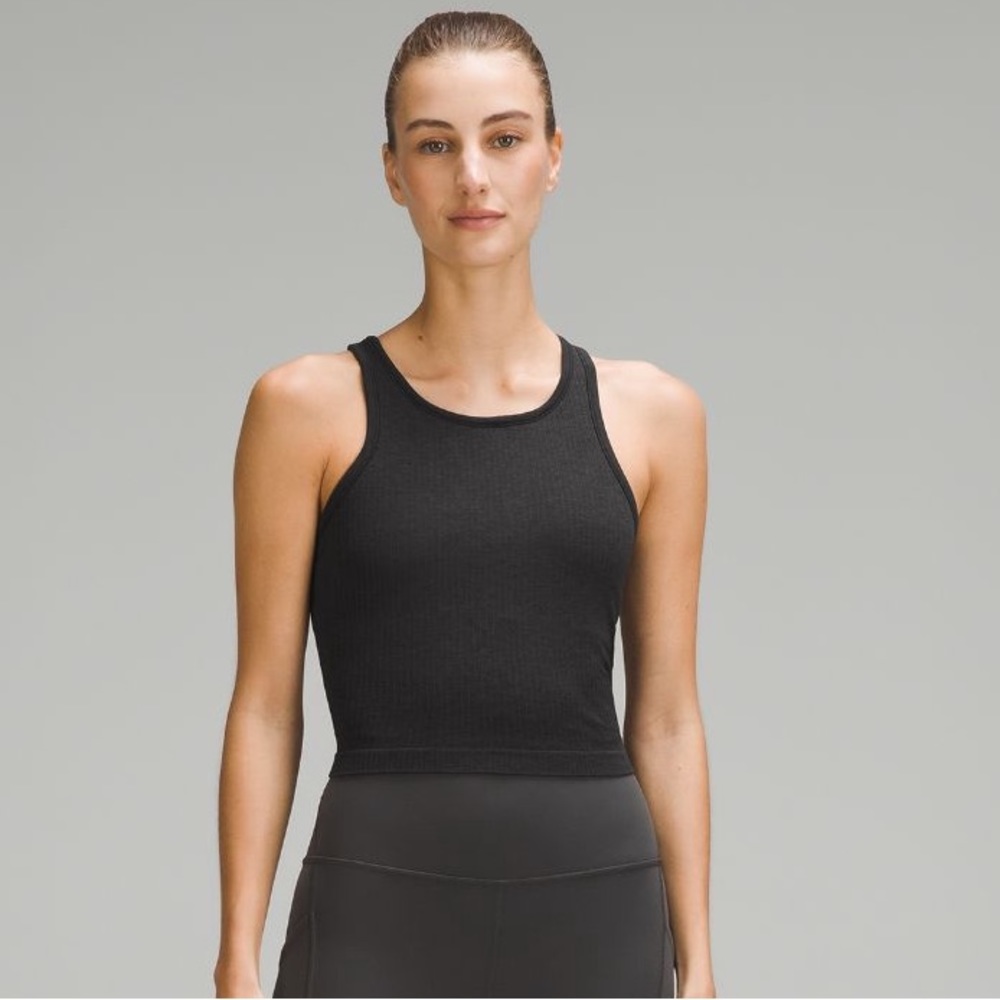 COPY - BLACK Lululemon Ebb to Street Cropped Racerback Tank Top. Size 4. Worn O…